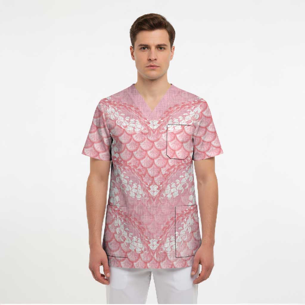 Soft Pink Mermaid Puakenikeni Maile Lei Scrub Top LT01 - Polynesian Pride