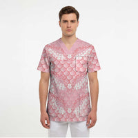 Soft Pink Mermaid Puakenikeni Maile Lei Scrub Top LT01 - Polynesian Pride