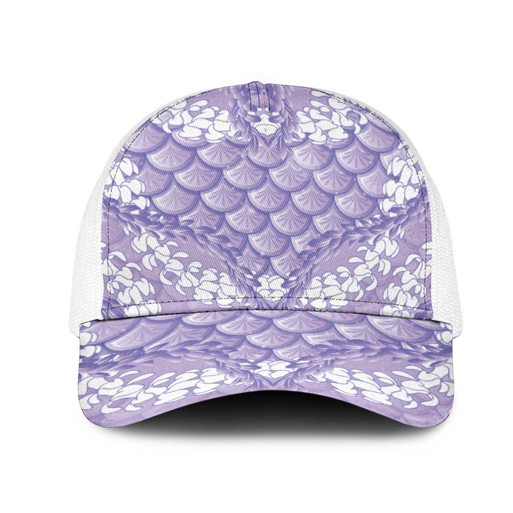 Lilac Mermaid Puakenikeni Maile Lei Mesh Trucker Cap LT01 One Size White Purple - Polynesian Pride