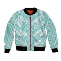 Light Turquoise Mermaid Puakenikeni Maile Lei Bomber Jacket LT01 Unisex Turquoise - Polynesian Pride