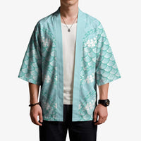 Light Turquoise Mermaid Puakenikeni Maile Lei Kimono LT01 - Polynesian Pride