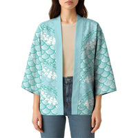 Light Turquoise Mermaid Puakenikeni Maile Lei Kimono LT01 - Polynesian Pride