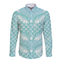Light Turquoise Mermaid Puakenikeni Maile Lei Long Sleeve Button Shirt LT01 Unisex Turquoise - Polynesian Pride