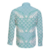 Light Turquoise Mermaid Puakenikeni Maile Lei Long Sleeve Button Shirt LT01 - Polynesian Pride