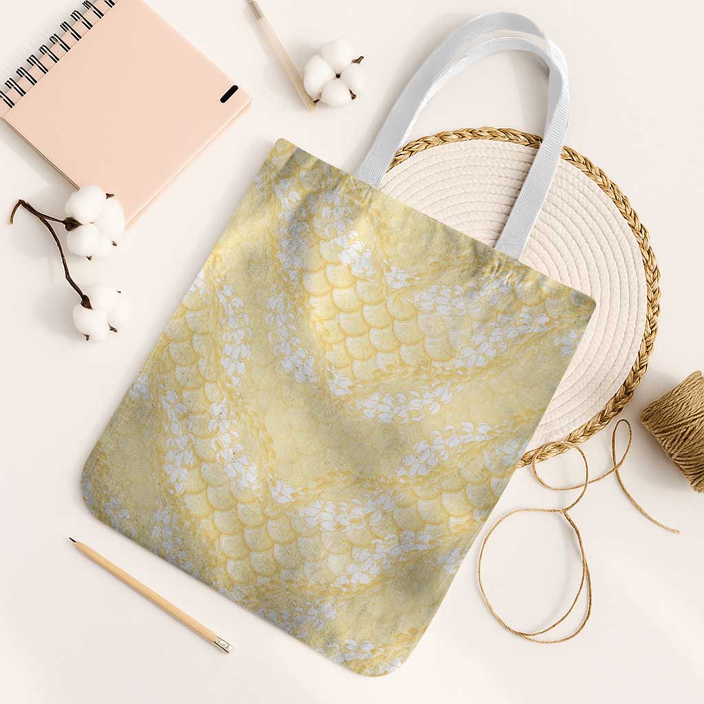 Pastel Yellow Mermaid Puakenikeni Maile Lei Tote Bag LT01 White Strap One Size Yellow - Polynesian Pride