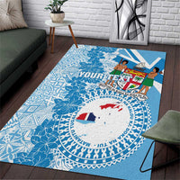 Personalised Fiji Day Area Rug Fijian Map Hibiscus Tapa Pattern LT01 Blue - Polynesian Pride