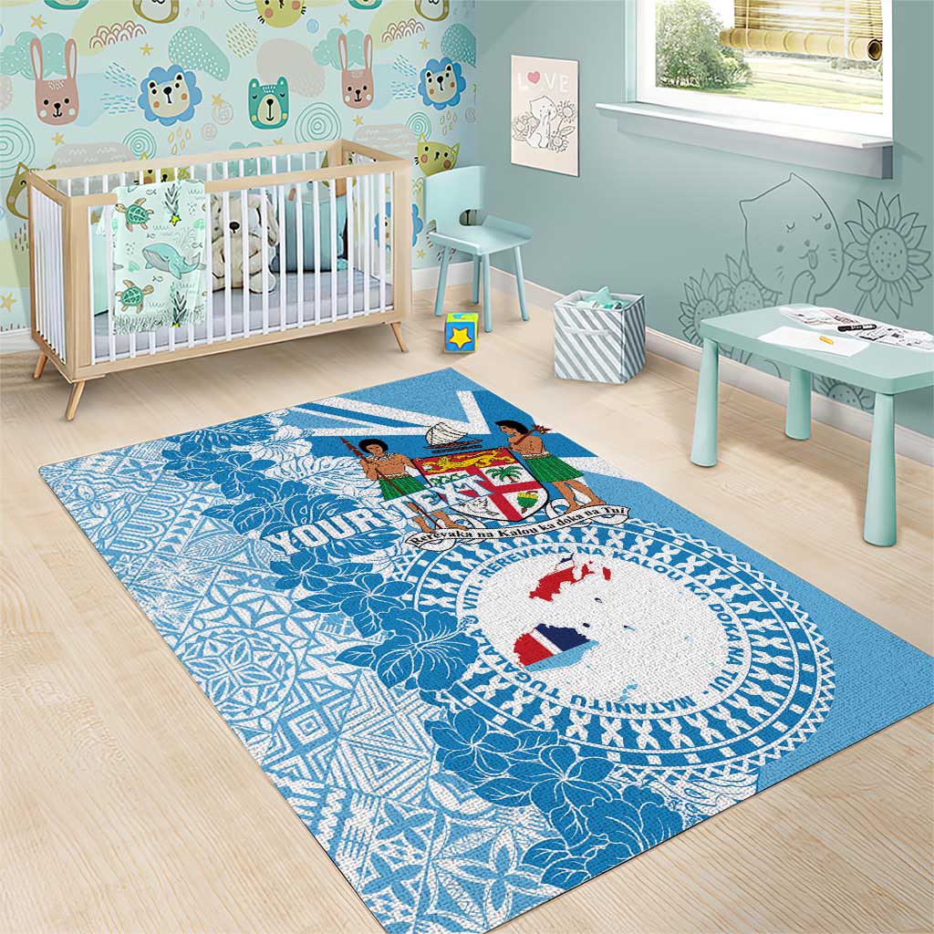Personalised Fiji Day Area Rug Fijian Map Hibiscus Tapa Pattern LT01 - Polynesian Pride