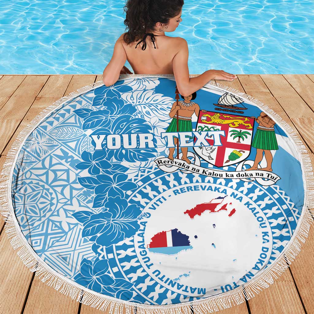 Personalised Fiji Day Beach Blanket Fijian Map Hibiscus Tapa Pattern LT01 - Polynesian Pride