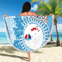 Personalised Fiji Day Beach Blanket Fijian Map Hibiscus Tapa Pattern LT01 - Polynesian Pride