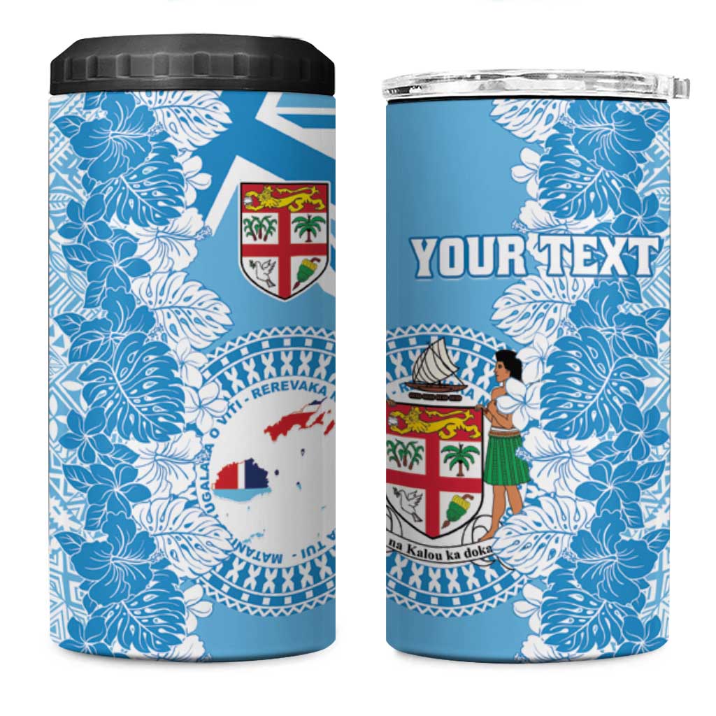 Personalised Fiji Day 4 in 1 Can Cooler Tumbler Fijian Map Hibiscus Tapa Pattern LT01 One Size: 16 oz Blue - Polynesian Pride
