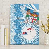 Personalised Fiji Day Canvas Wall Art Fijian Map Hibiscus Tapa Pattern LT01 Without Frame Blue - Polynesian Pride