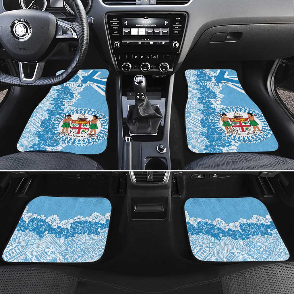 Personalised Fiji Day Car Mats Fijian Map Hibiscus Tapa Pattern LT01 Set 4pcs Blue - Polynesian Pride
