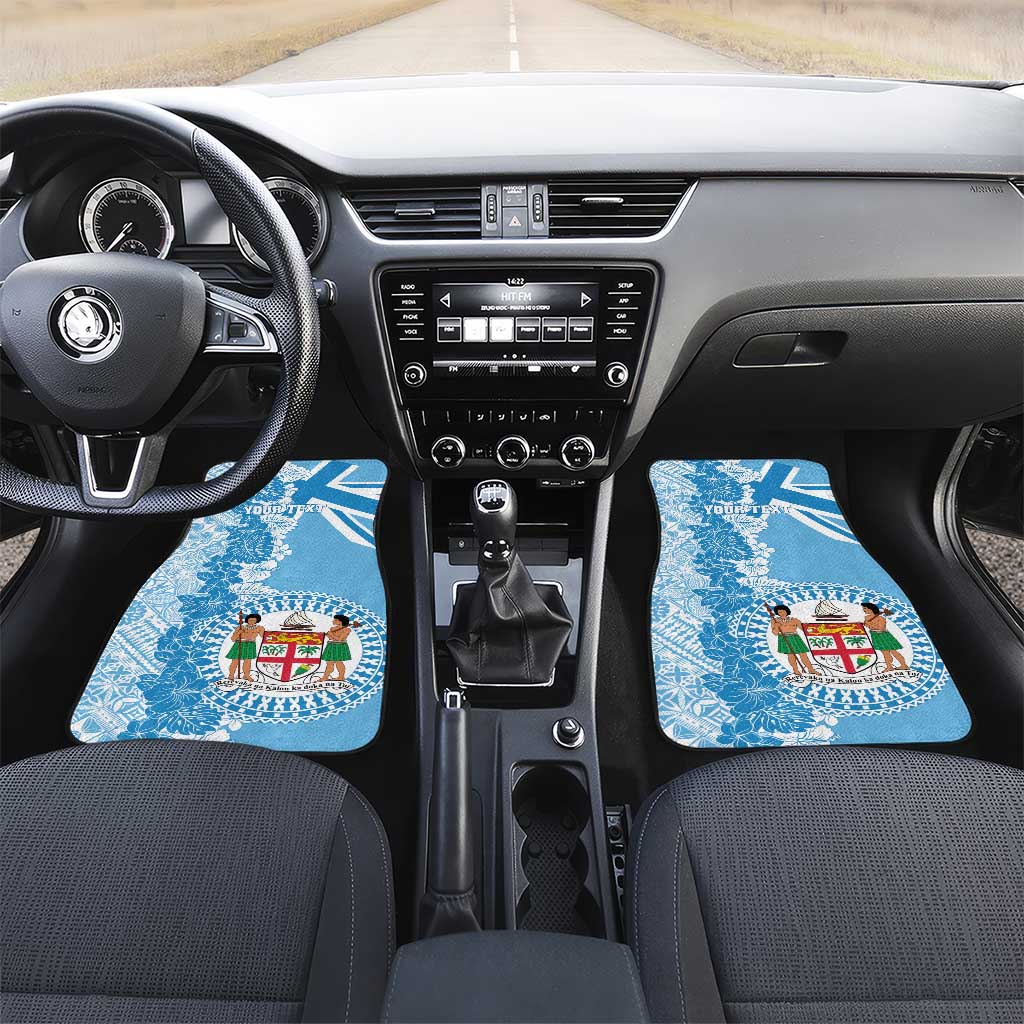 Personalised Fiji Day Car Mats Fijian Map Hibiscus Tapa Pattern LT01 Set 2pcs - Front Blue - Polynesian Pride