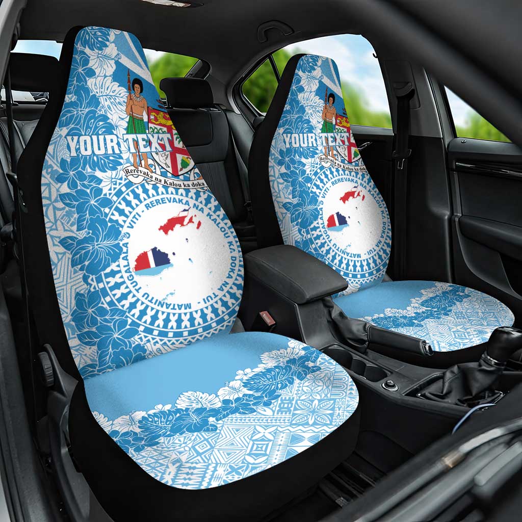 Personalised Fiji Day Car Seat Cover Fijian Map Hibiscus Tapa Pattern LT01 One Size Blue - Polynesian Pride