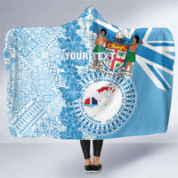 Personalised Fiji Day Hooded Blanket Fijian Map Hibiscus Tapa Pattern LT01 One Size Blue - Polynesian Pride