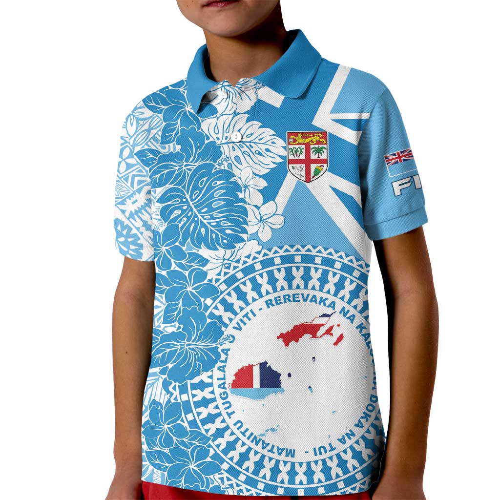 Personalised Fiji Day Kid Polo Shirt Fijian Map Hibiscus Tapa Pattern LT01 Kid Blue - Polynesian Pride