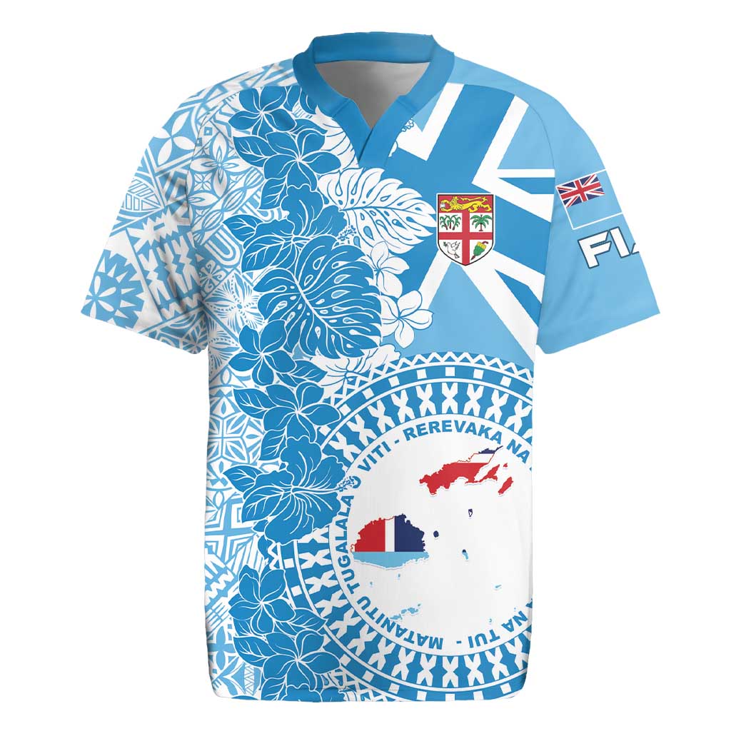 Personalised Fiji Day Rugby Jersey Fijian Map Hibiscus Tapa Pattern LT01 Blue - Polynesian Pride
