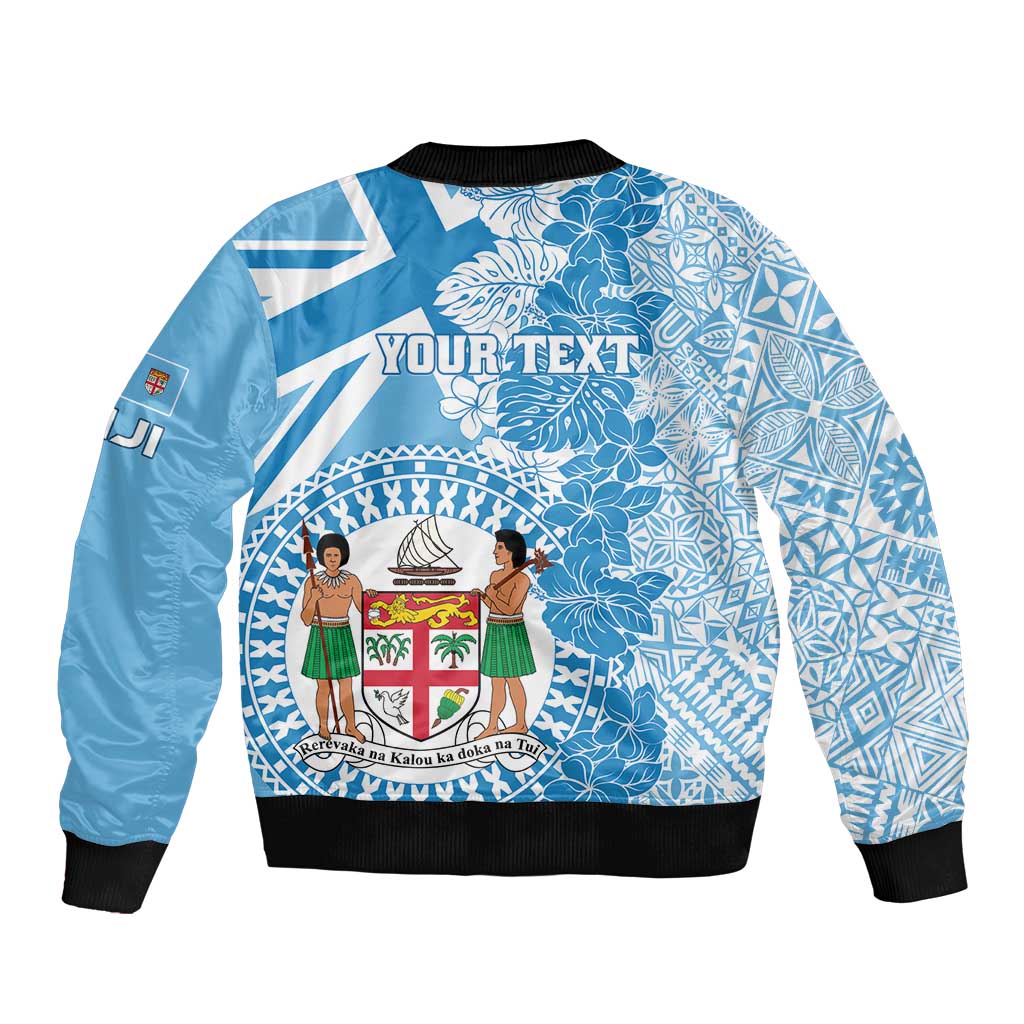 Personalised Fiji Day Sleeve Zip Bomber Jacket Fijian Map Hibiscus Tapa Pattern LT01 - Polynesian Pride
