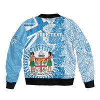 Personalised Fiji Day Sleeve Zip Bomber Jacket Fijian Map Hibiscus Tapa Pattern LT01 - Polynesian Pride