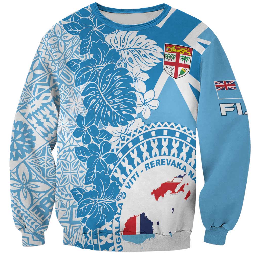 Personalised Fiji Day Sweatshirt Fijian Map Hibiscus Tapa Pattern LT01 Unisex Blue - Polynesian Pride