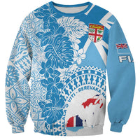 Personalised Fiji Day Sweatshirt Fijian Map Hibiscus Tapa Pattern LT01 Unisex Blue - Polynesian Pride