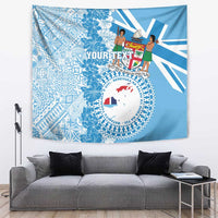 Personalised Fiji Day Tapestry Fijian Map Hibiscus Tapa Pattern LT01 Blue - Polynesian Pride