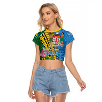 Personalised Malampa Fiji Day Raglan Cropped T Shirt Tropical Tapa Pattern LT01 Female Art - Polynesian Pride