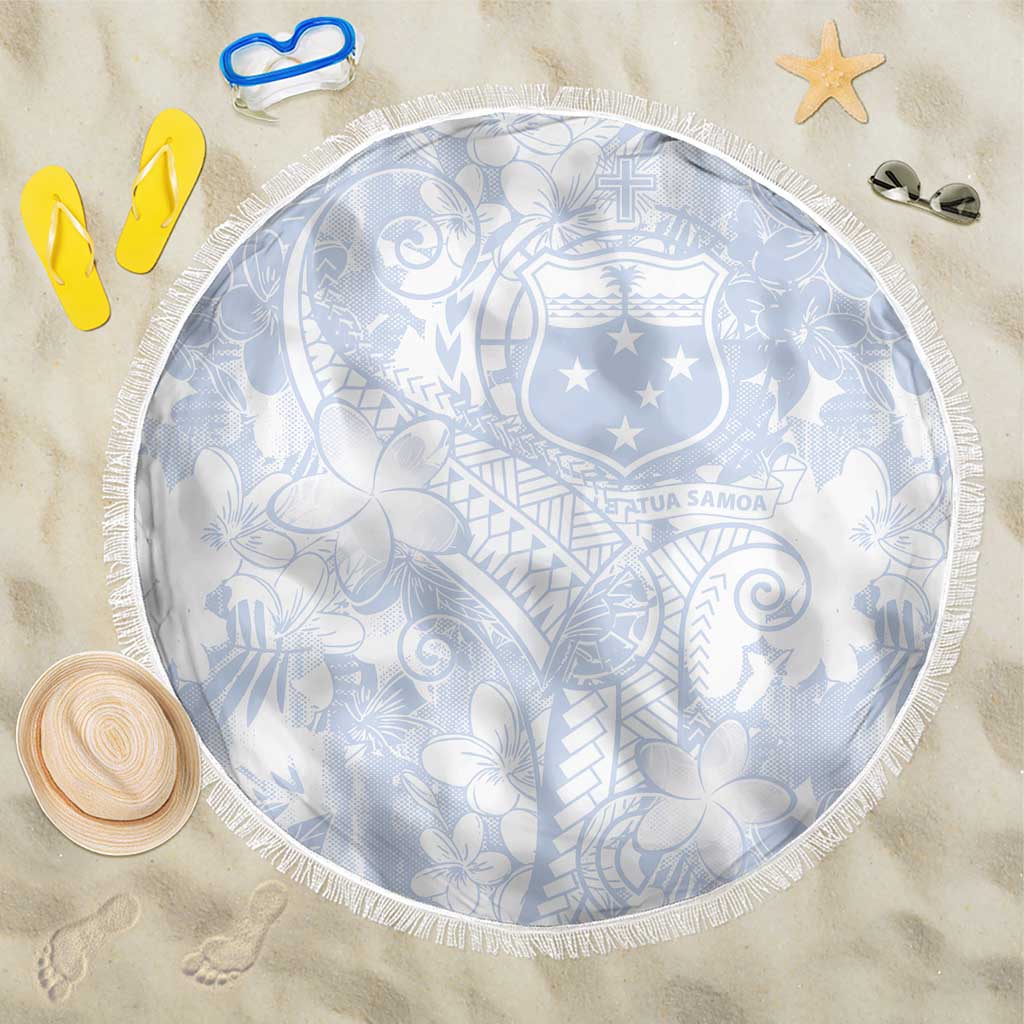 Samoa White Sunday Beach Blanket Plumeria Floral LT01 One Size 150cm White - Polynesian Pride