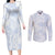 Samoa White Sunday Couples Matching Long Sleeve Bodycon Dress and Long Sleeve Button Shirt Plumeria Floral