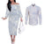 Samoa White Sunday Couples Matching Off The Shoulder Long Sleeve Dress and Long Sleeve Button Shirt Plumeria Floral