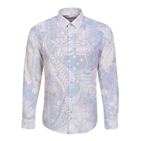Samoa White Sunday Long Sleeve Button Shirt Plumeria Floral LT01 Unisex White - Polynesian Pride