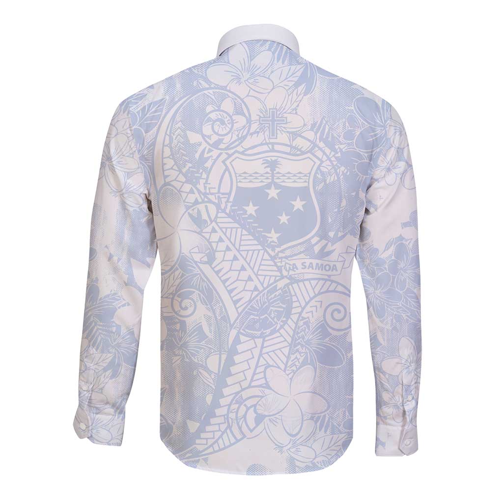 Samoa White Sunday Long Sleeve Button Shirt Plumeria Floral LT01 - Polynesian Pride