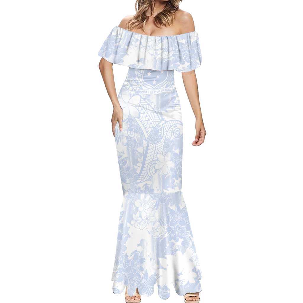 Samoa White Sunday Mermaid Dress Plumeria Floral LT01 - Polynesian Pride