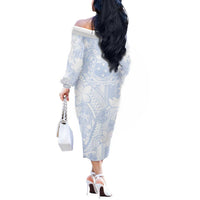 Samoa White Sunday Off The Shoulder Long Sleeve Dress Plumeria Floral LT01 - Polynesian Pride