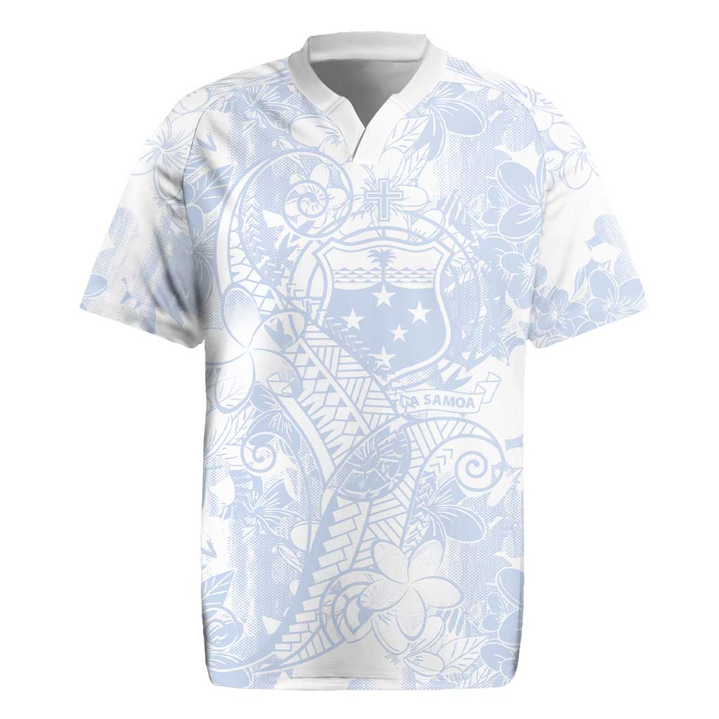 Samoa White Sunday Rugby Jersey Plumeria Floral LT01 White - Polynesian Pride