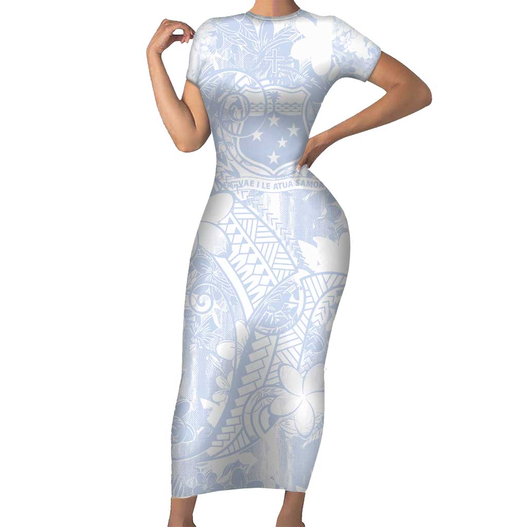 Samoa White Sunday Short Sleeve Bodycon Dress Plumeria Floral LT01 Long Dress White - Polynesian Pride