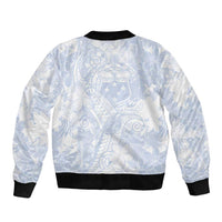 Samoa White Sunday Sleeve Zip Bomber Jacket Plumeria Floral LT01 - Polynesian Pride