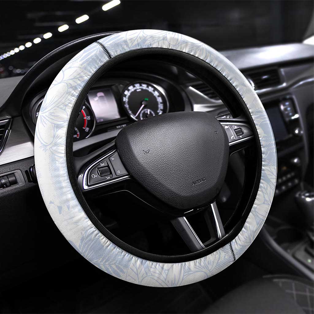 Samoa White Sunday Steering Wheel Cover Plumeria Floral LT01 Universal Fit White - Polynesian Pride