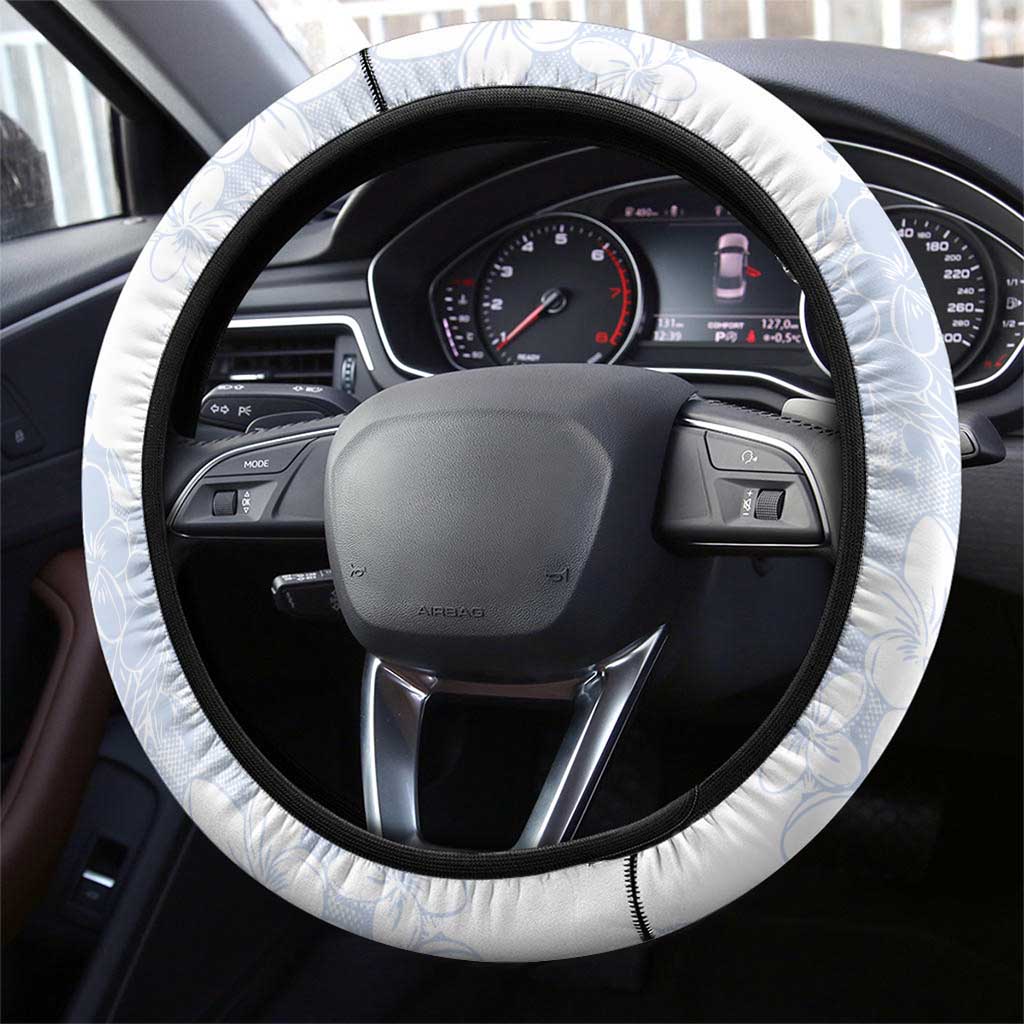 Samoa White Sunday Steering Wheel Cover Plumeria Floral LT01 - Polynesian Pride