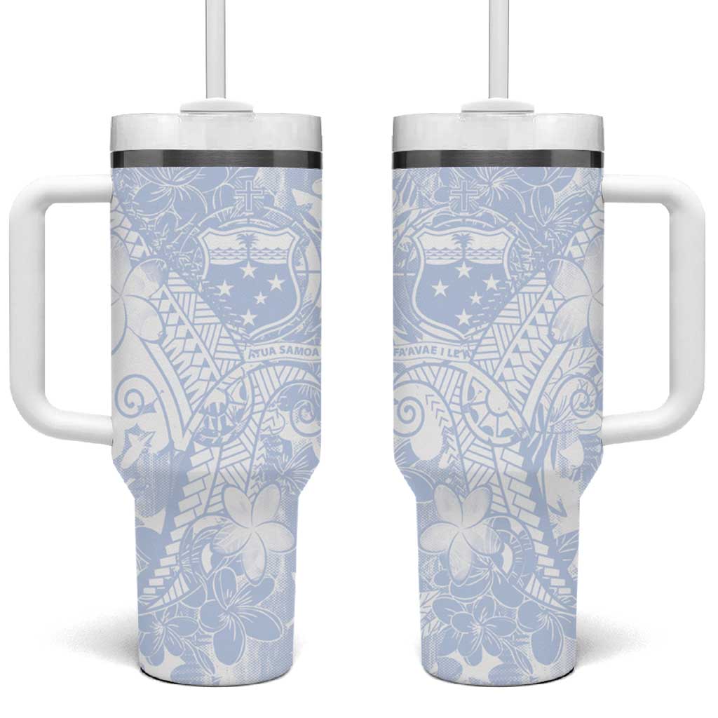 Samoa White Sunday Tumbler With Handle Plumeria Floral LT01 One Size: 40 oz White - Polynesian Pride