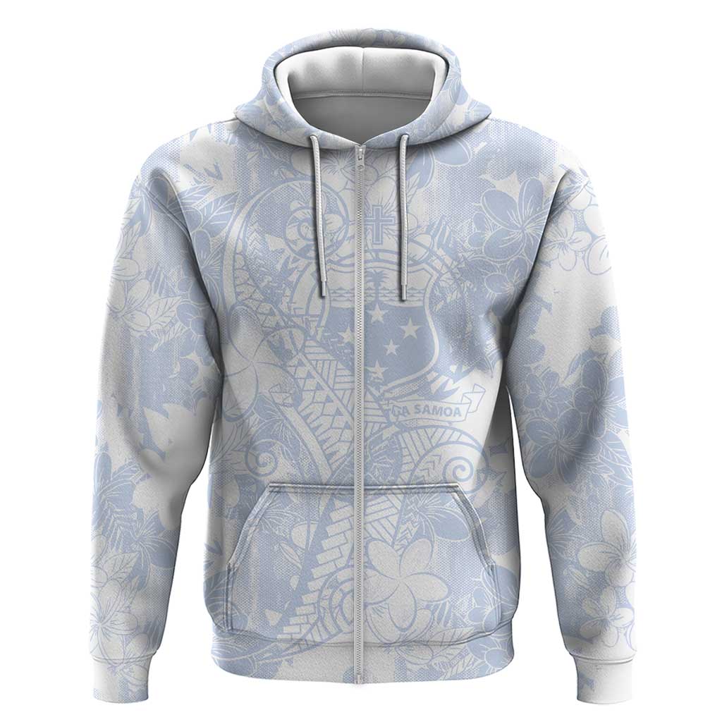 Samoa White Sunday Zip Hoodie Plumeria Floral LT01 Zip Hoodie White - Polynesian Pride
