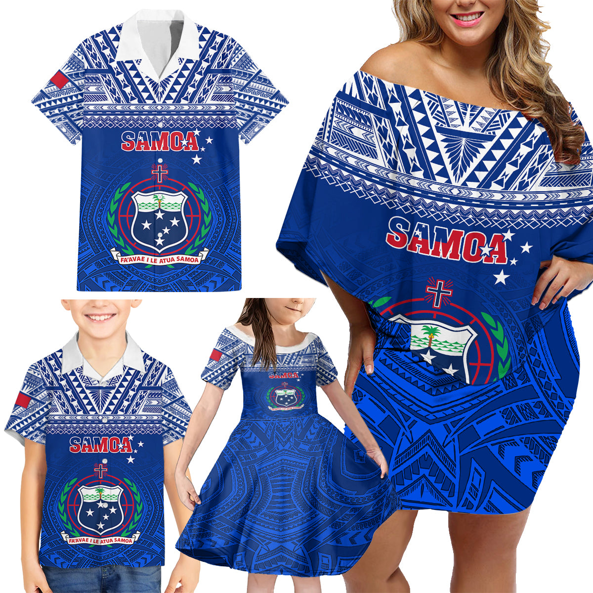 samoa-rugby-family-matching-off-shoulder-short-dress-and-hawaiian-shirt-manu-samoa-polynesian-tatoo-pattern