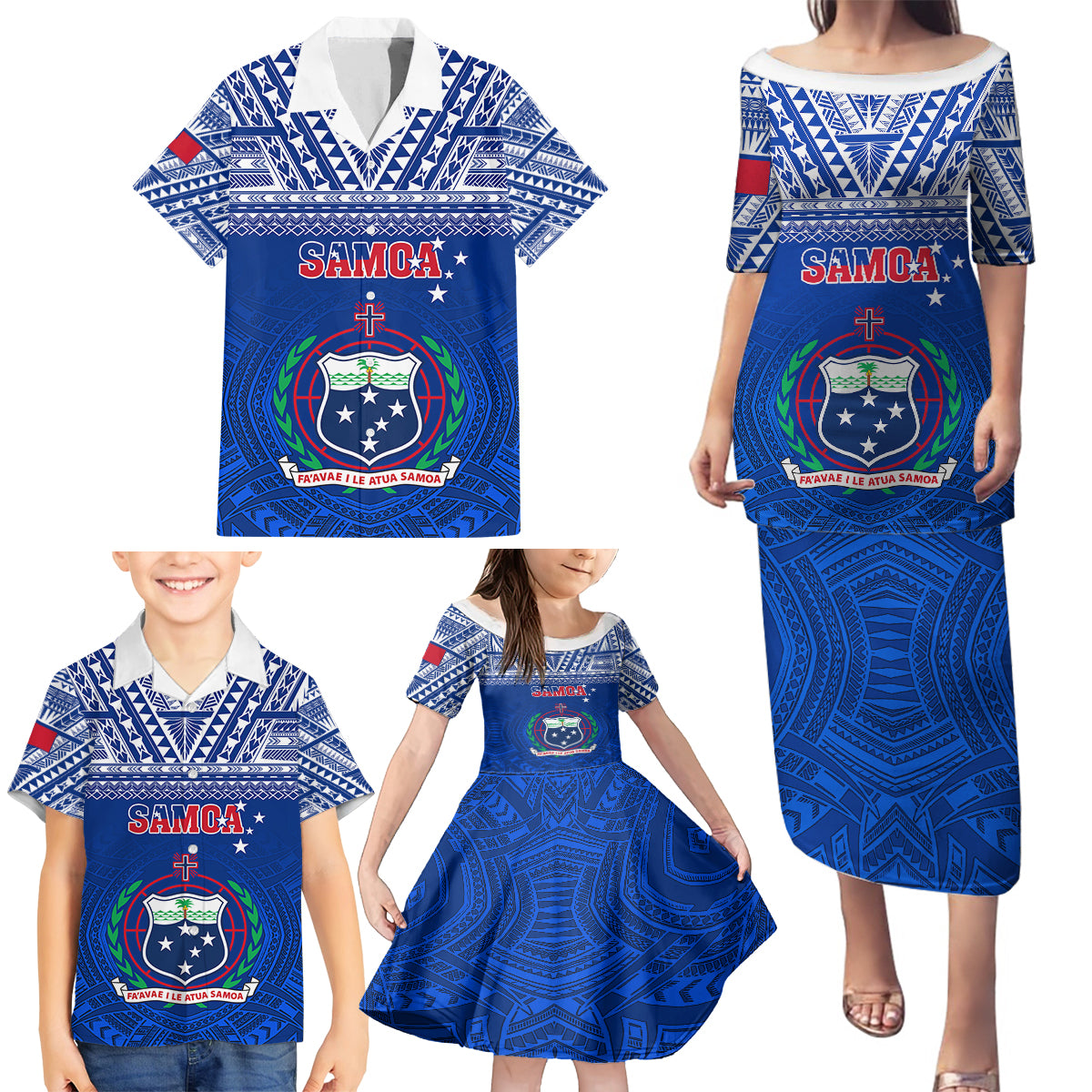 Samoa Rugby Family Matching Puletasi Dress and Hawaiian Shirt Manu Samoa Polynesian Tatoo Pattern LT01 - Polynesian Pride