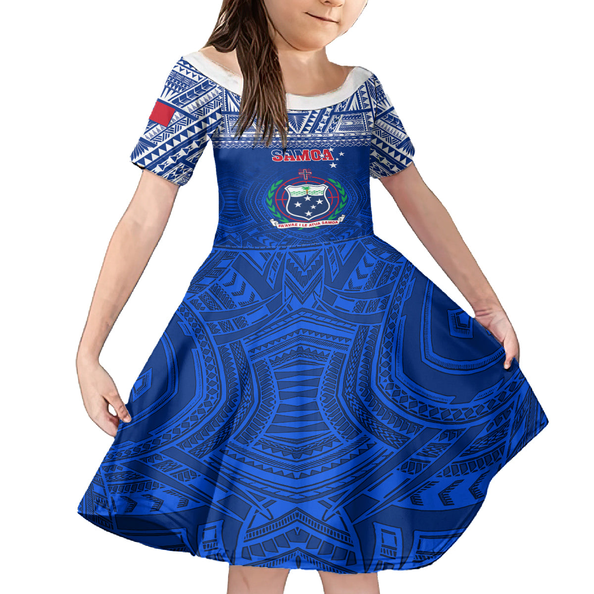 Samoa Rugby Kid Short Sleeve Dress Manu Samoa Polynesian Tatoo Pattern LT01 KID Blue - Polynesian Pride