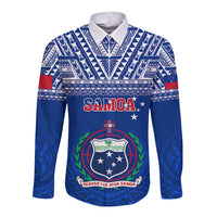 Samoa Rugby Long Sleeve Button Shirt Manu Samoa Polynesian Tatoo Pattern LT01 Unisex Blue - Polynesian Pride