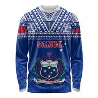 Samoa Rugby Long Sleeve Shirt Manu Samoa Polynesian Tatoo Pattern LT01 Unisex Blue - Polynesian Pride