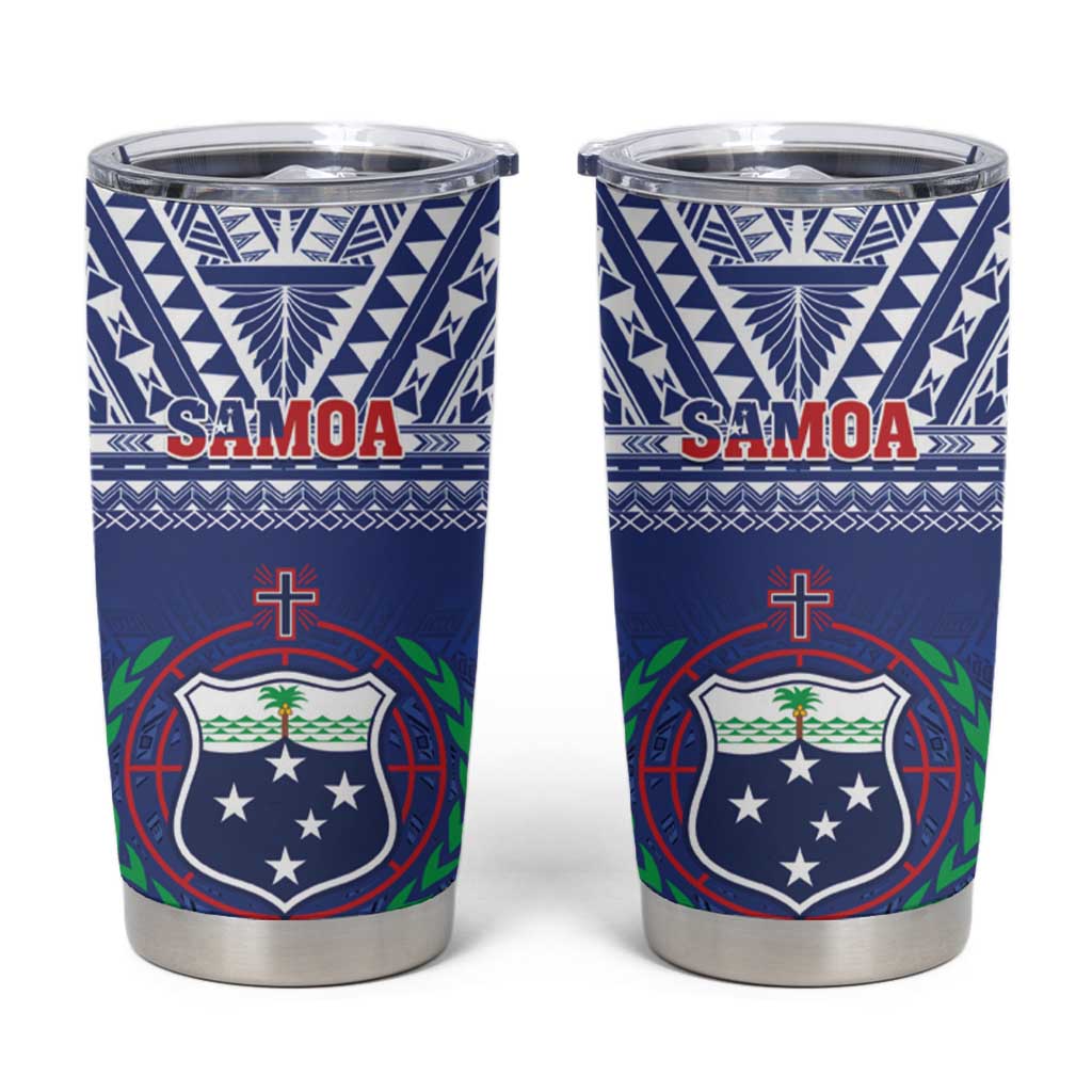Samoa Rugby Tumbler Cup Manu Samoa Polynesian Tatoo Pattern LT01 Blue - Polynesian Pride