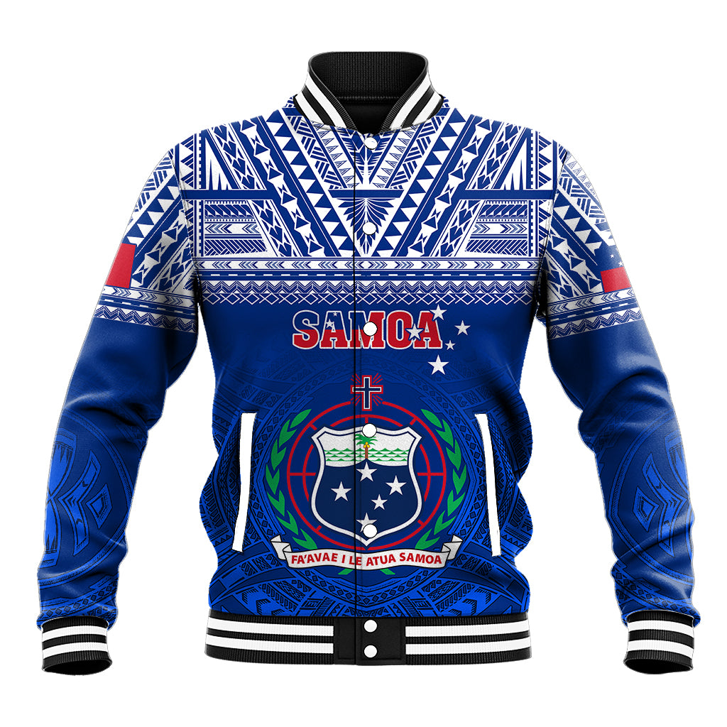 Custom Samoa Rugby Baseball Jacket Manu Samoa Polynesian Tatoo Pattern LT01 Unisex Blue - Polynesian Pride