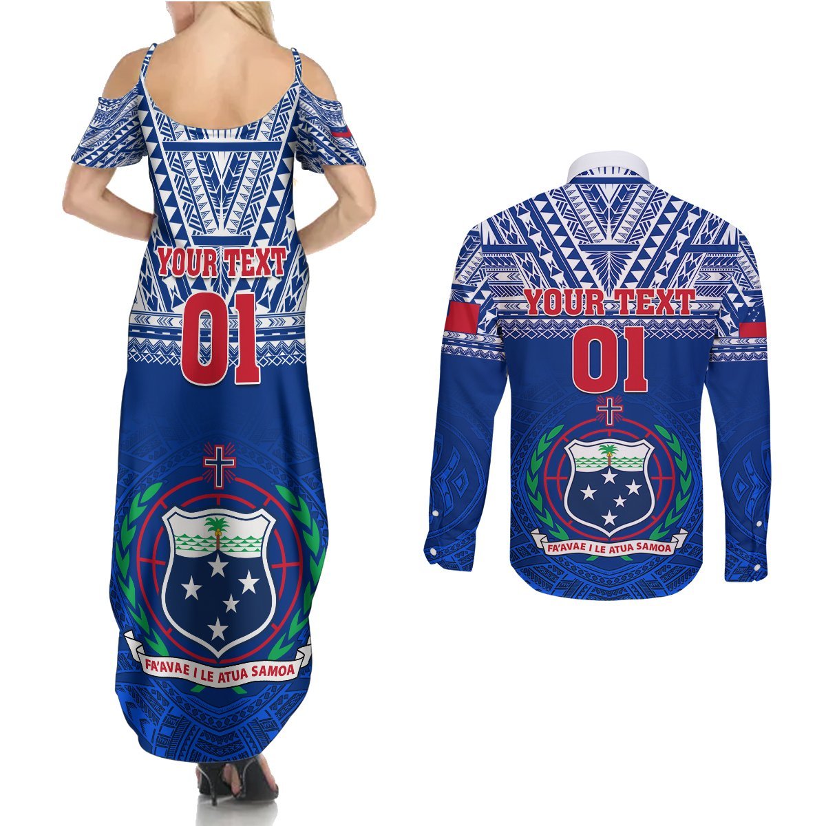 Custom Samoa Rugby Couples Matching Summer Maxi Dress and Long Sleeve Button Shirts Manu Samoa Polynesian Tatoo Pattern LT01 - Polynesian Pride