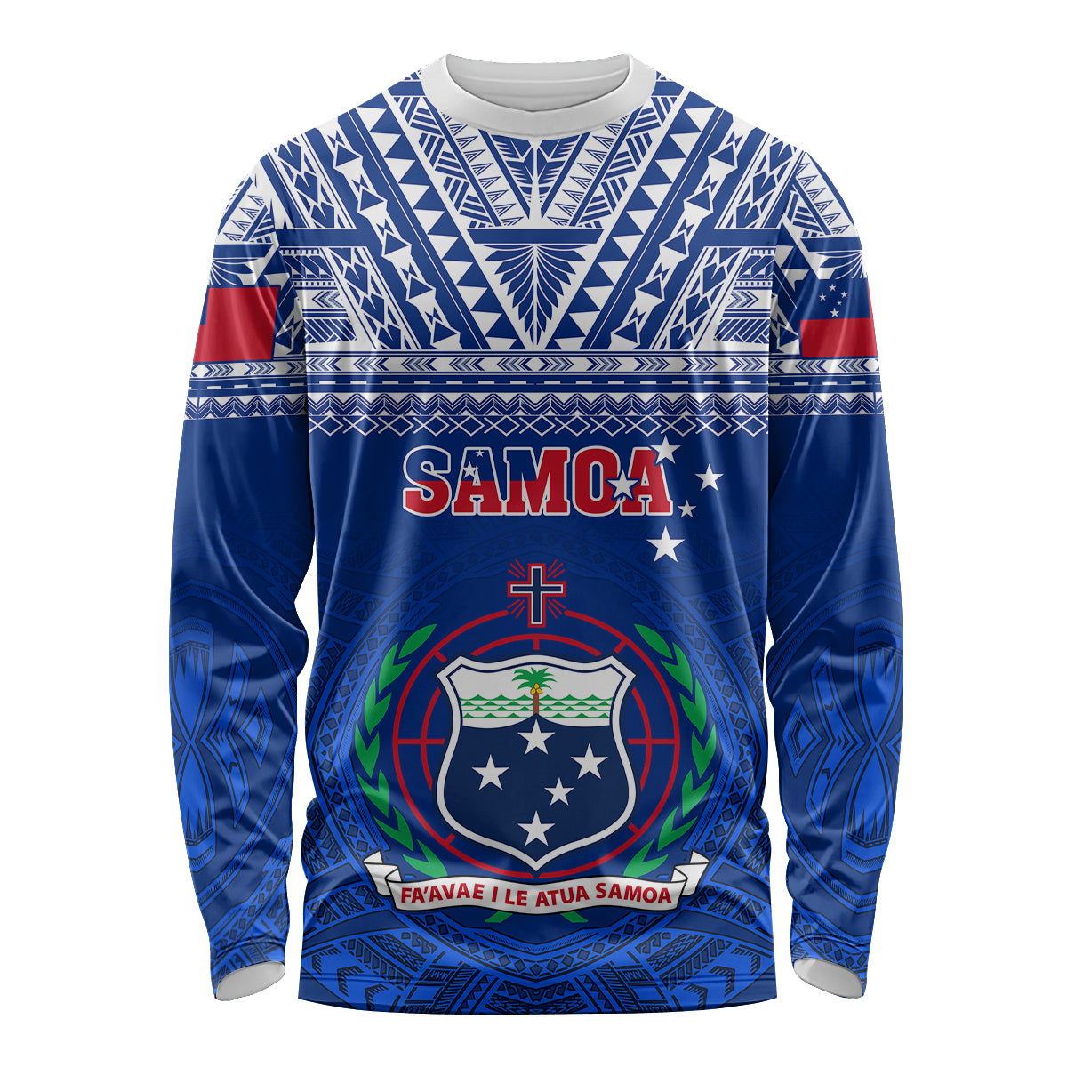 Custom Samoa Rugby Long Sleeve Shirt Manu Samoa Polynesian Tatoo Pattern LT01 Unisex Blue - Polynesian Pride